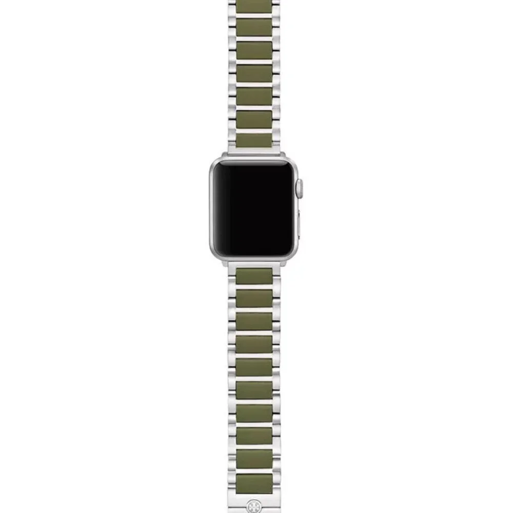 Tory Burch The Kira Green Silicone & Stainless Steel Bracelet For Apple Watch